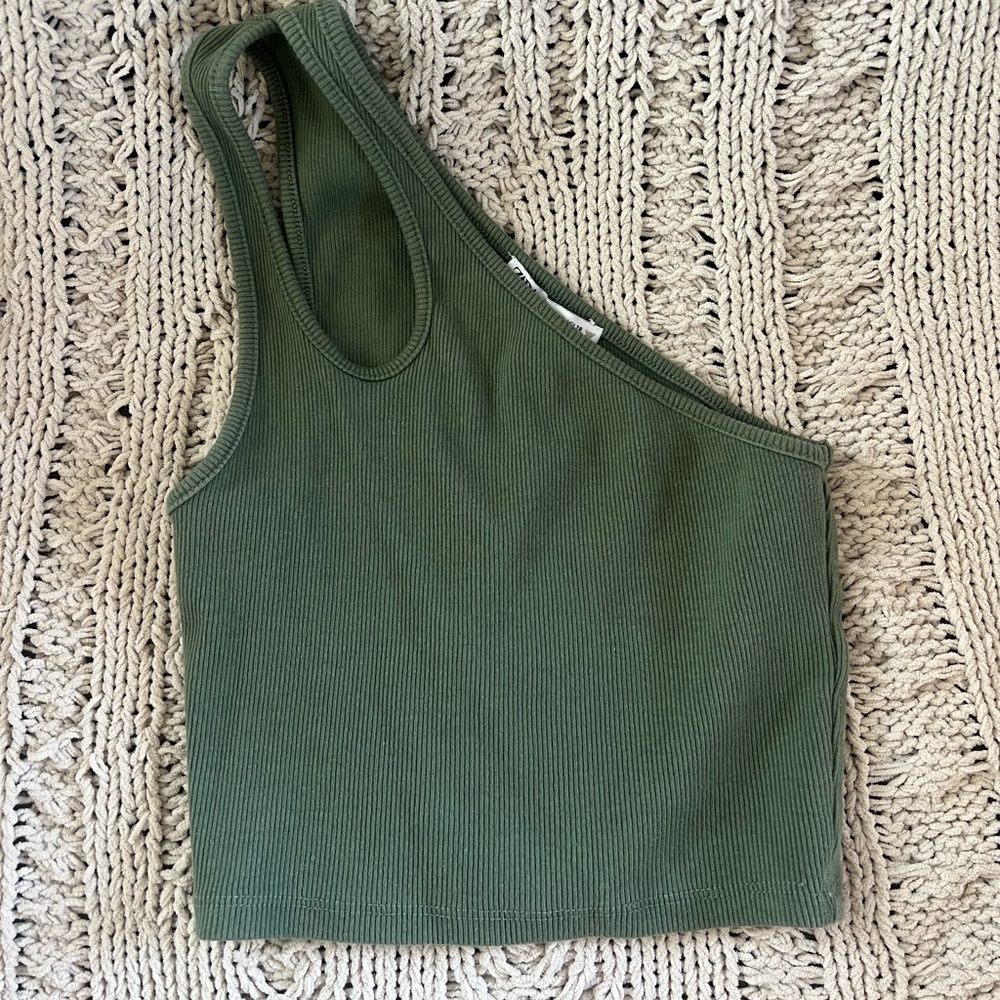 ZARA green one shoulder shirt